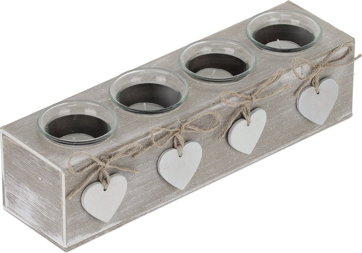 Relaxdays waxinelichthouder met 4 theelichtjes - voor woonkamer en eettafel - tafeldecoratie - beige - wit