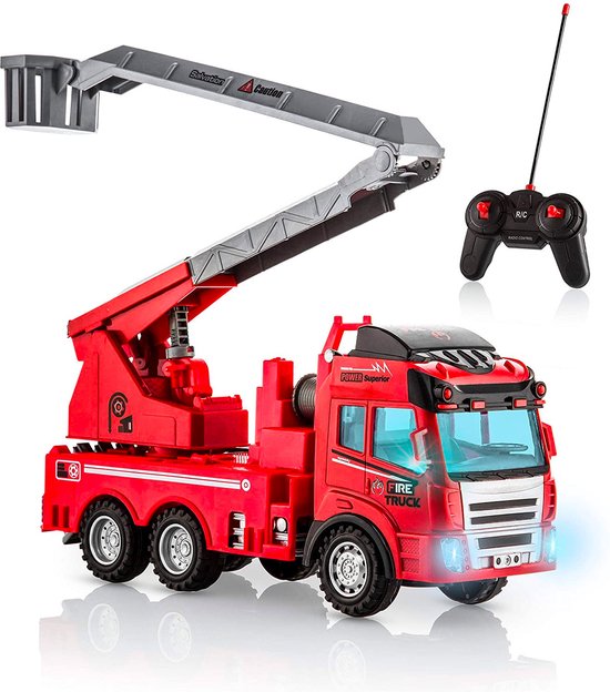 Allerion Afstand Bestuurbare Brandweerauto – Met Licht en Geluid – RC Brandweer Speelgoed -Uitschuifbare Arm