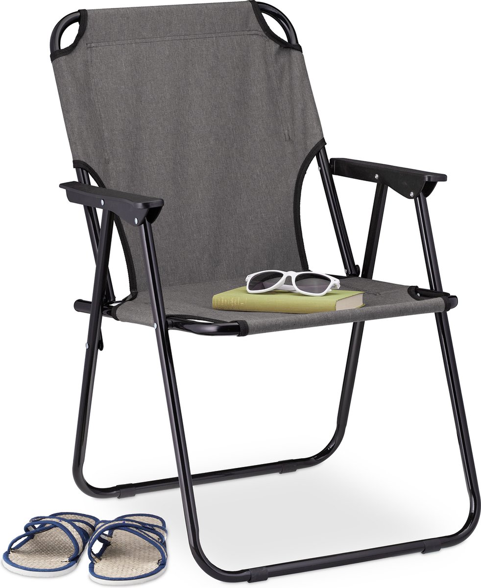 Relaxdays campingstoel - klapstoel camping - strandstoel - inklapbare tuinstoel - balkon - grijs