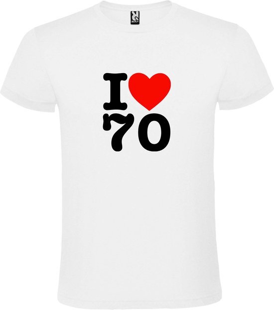 Wit T shirt met  I love (hartje) the 70's (seventies)  print Zwart en Rood size XXXXXL