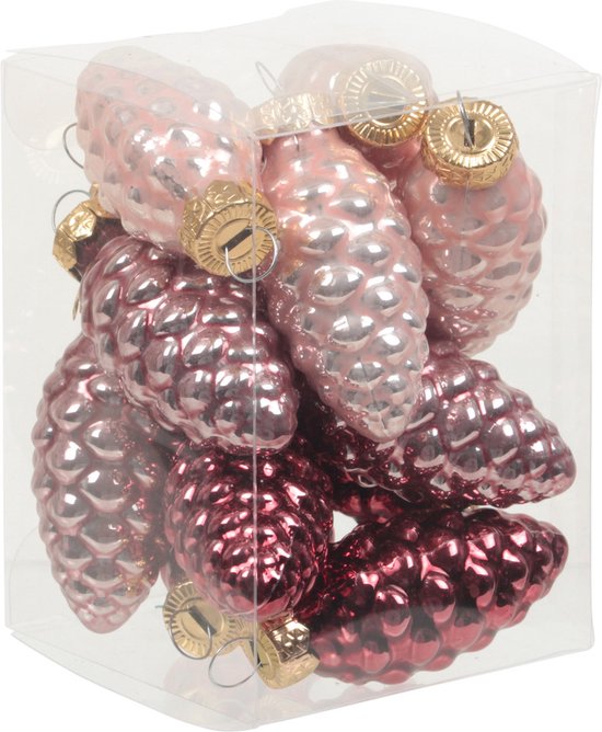 Foto: 12x dennenappel kersthangers kerstballen roze tinten van glas 6 cm mat glans kerstboomversiering