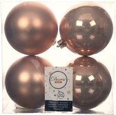 Decoris Kerstballen - 4 stuks - kunststof - toffee bruin - 10 cm