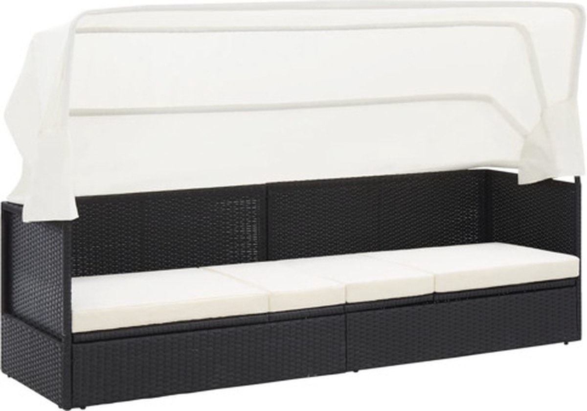 vidaXL Tuinbank met luifel poly rattan zwart