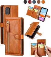 iPhone 13 Pro Premium Vintage Zippered Wallet Case Flip Cover Case with Card Holder Slots - Marron Clair