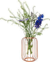 QUVIO Vaas met spijlen - Vazen -Decoratieve accessoires - Glas - Metaal - Droogbloemen vaas - Roségoud en transparant - 16 x 16 x 22,5 cm (lxbxh)