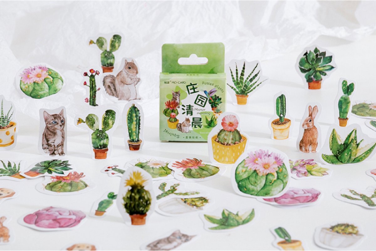 Bladeren & Planten Stickers – 46 stickers – Botanische Designs met Dieren – Bullet Journal, Planner & Scrapbook – Decoratieve Stickers – Cadeau onder €5