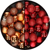 40x stuks kleine kunststof kerstballen rood en koper 3 cm - Voor kleine kerstbomen
