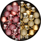 40x stuks kunststof kerstballen 3 cm goud en roze - Voor kleine kerstbomen