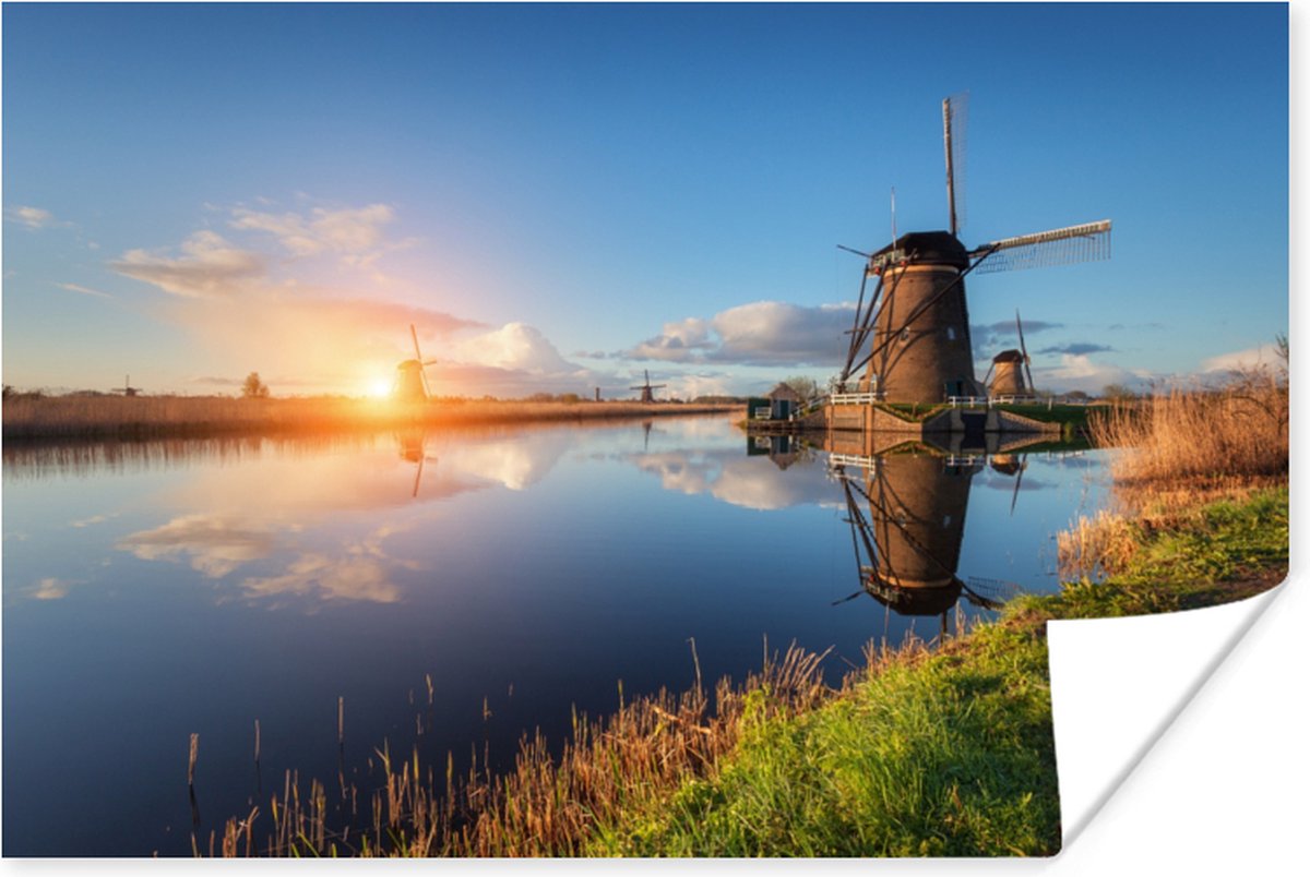 Poster Windmolen - Water - Zon - 90x60 cm