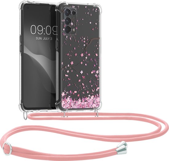 Foto: Kwmobile telefoonhoesje geschikt voor oppo find x3 lite hoesje met telefoonkoord back cover voor smartphone case in poederroze donkerbruin transparant