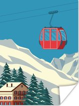 Poster Skilift - Vintage - Illustratie - Alpen - 60x80 cm