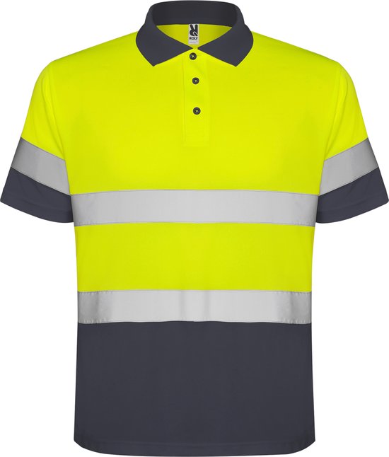 High Visibility Polo Shirt Polaris Lood Grijs / Fluor Geel met reflecterende strepen Size 4XL merk Roly
