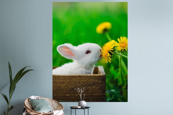 Muurstickers - Sticker Folie - Konijn - Paardenbloem - Gras - 120x160 cm - Plakfolie - Muurstickers Kinderkamer - Zelfklevend Behang XXL - Zelfklevend behangpapier - Stickerfolie