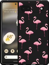 Google Pixel 6a Hoesje Zwart Flamingo - Designed by Cazy