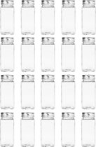 Krumble Kruidenpotjes set van 20 - 120 ml - Kruidenstrooier - Strooibus - Met strooideksel - Opbergpotjes - Vierkant - Glas - Met aluminium deksel - Transparant - 4 x 4 x 10,5 cm (lxbxh)