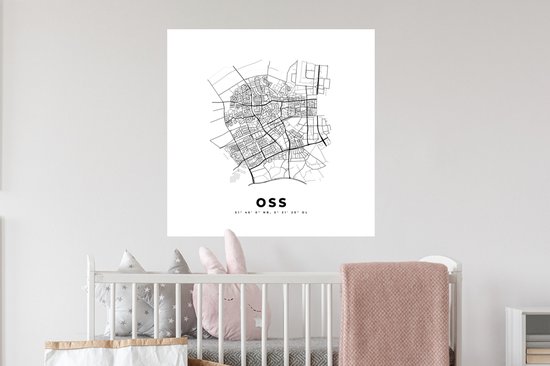 Stickers muraux - Carte - Oss - Zwart Wit - Plan de la ville - Carte - Nederland - 50x50 cm - Feuille adhésive