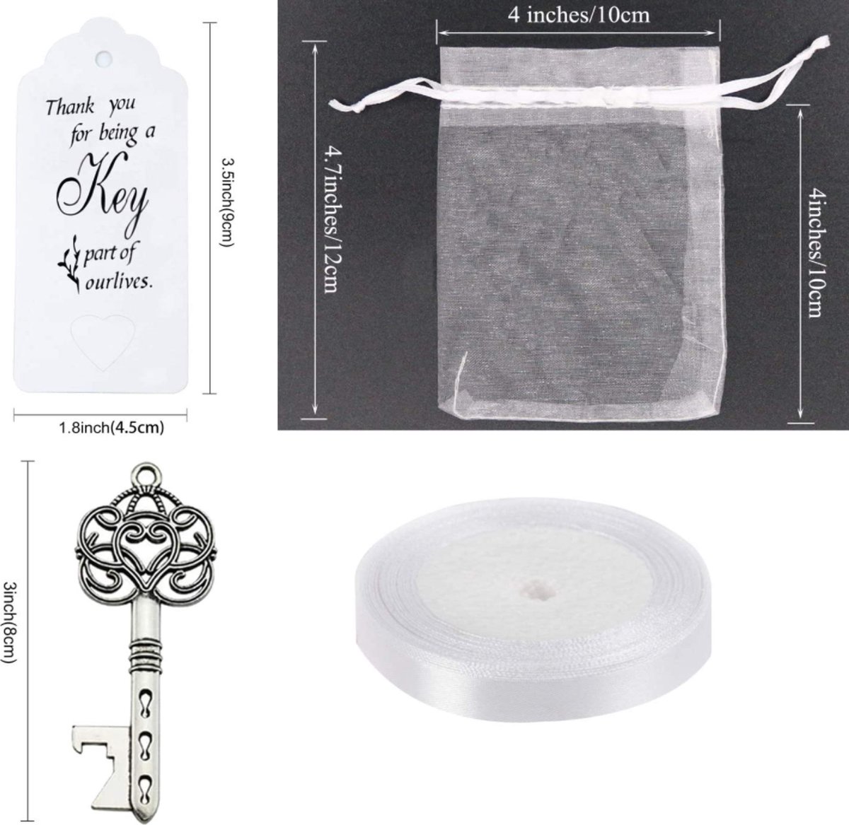 Makhry 50 Stks Rustiek Bruiloft Cadeau Souvenir Set Met Vintage Sleutel Flesopeners Bonbondoos Bedankt Label Frans Lint Antiek Goud