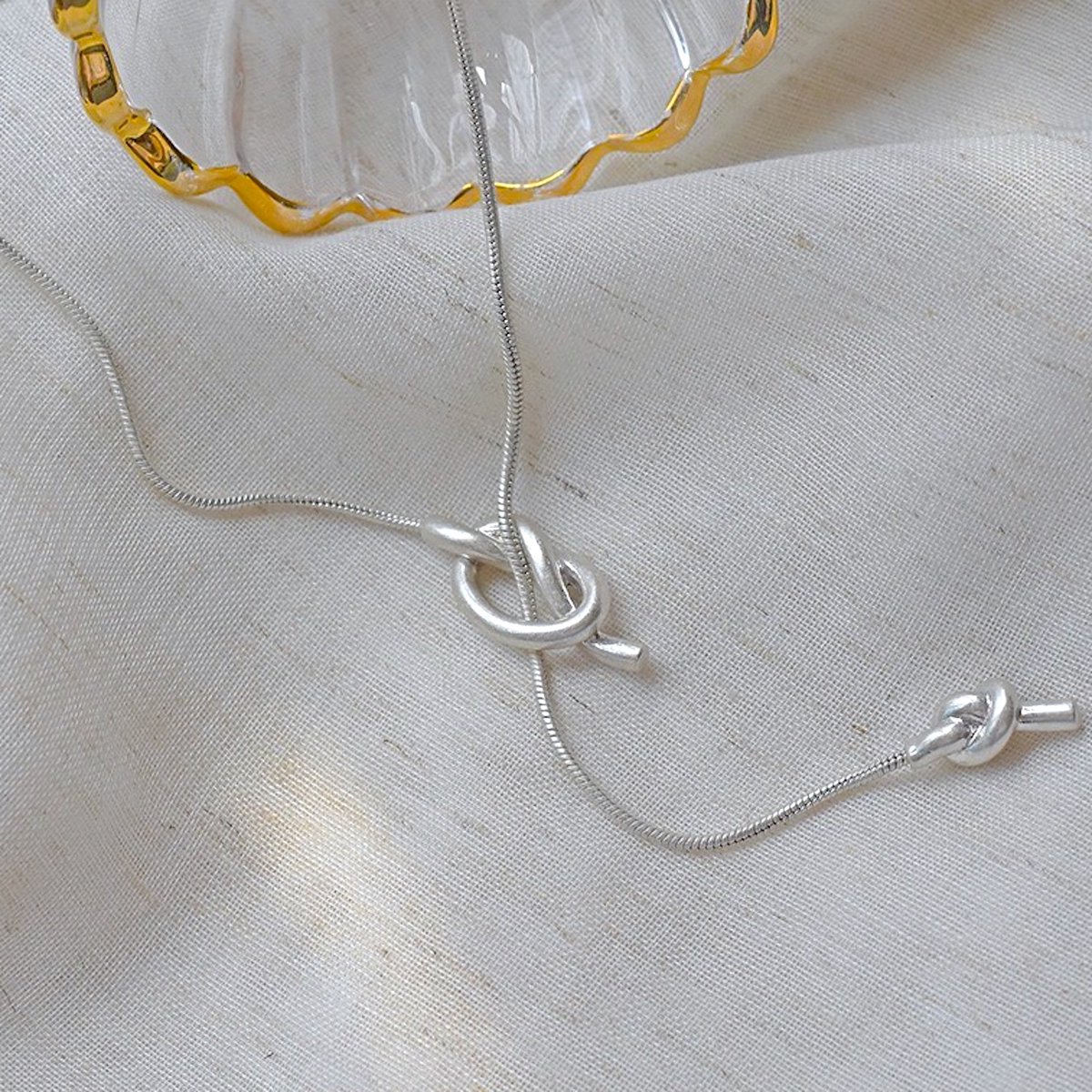 Minimaal ontwerp 24-karaats vergulde knoop lange lijn trui ketting-zilver