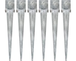 vidaXL - Grondpinnen - 6 - st - 14x14x91 - cm - gegalvaniseerd - staal - zilverkleurig