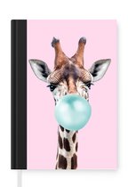 Notitieboek - Schrijfboek - Giraffe - Kauwgom - Roze - Blauw - Meisjes - Kids - Meid - Notitieboekje klein - A5 formaat - Schrijfblok