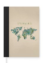 Notitieboek - Schrijfboek - Wereldkaart - Turquoise - Planten - Notitieboekje klein - A5 formaat - Schrijfblok