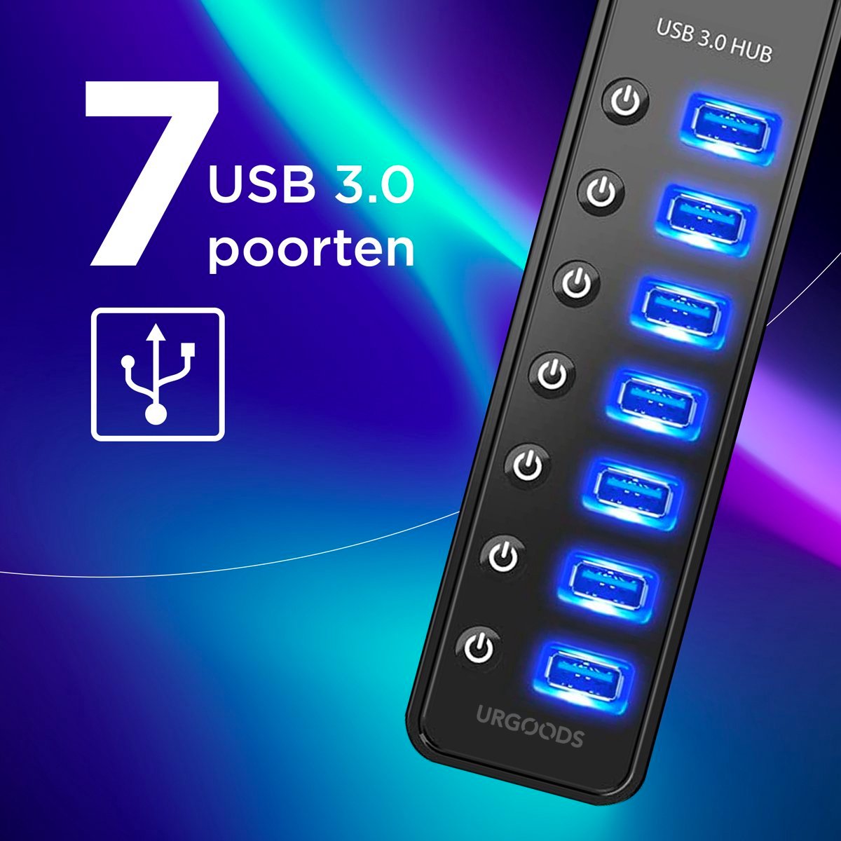 Hub USB avec Alimentation - 7 ports - Boutons marche/arrêt pour économie d'  Énergie 