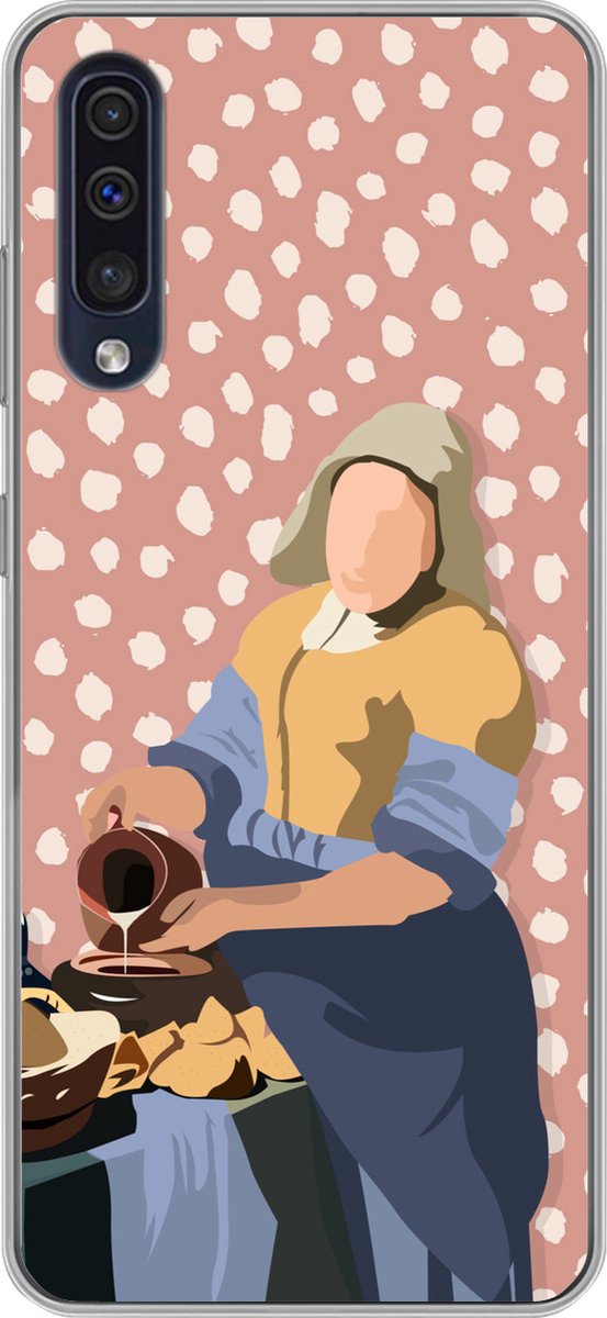Telefoonhoesje Geschikt voor Samsung Galaxy A50 hoesje - Pastel - Melkmeisje - Stippen - Oude meesters - Siliconen Telefoonhoesje Telefoonhoesje