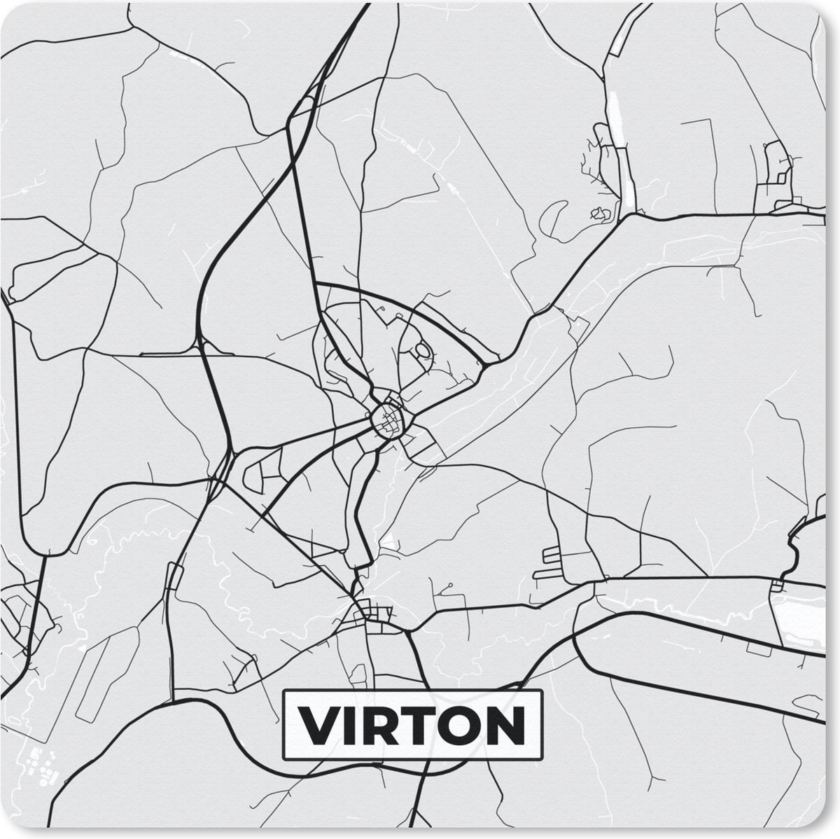 Muismat 20x20 cm - Mousepad Zwart Wit – België – Plattegrond – Stadskaart – Kaart – Virton - Muismatten - Stadskaart