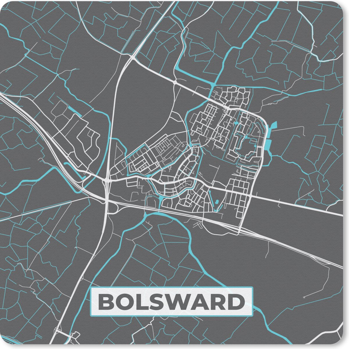 Muismat 30x30 cm - Mousepad Bolsward - Blauw - Kaart - Stadskaart - Plattegrond - Muismatten - Stadskaart