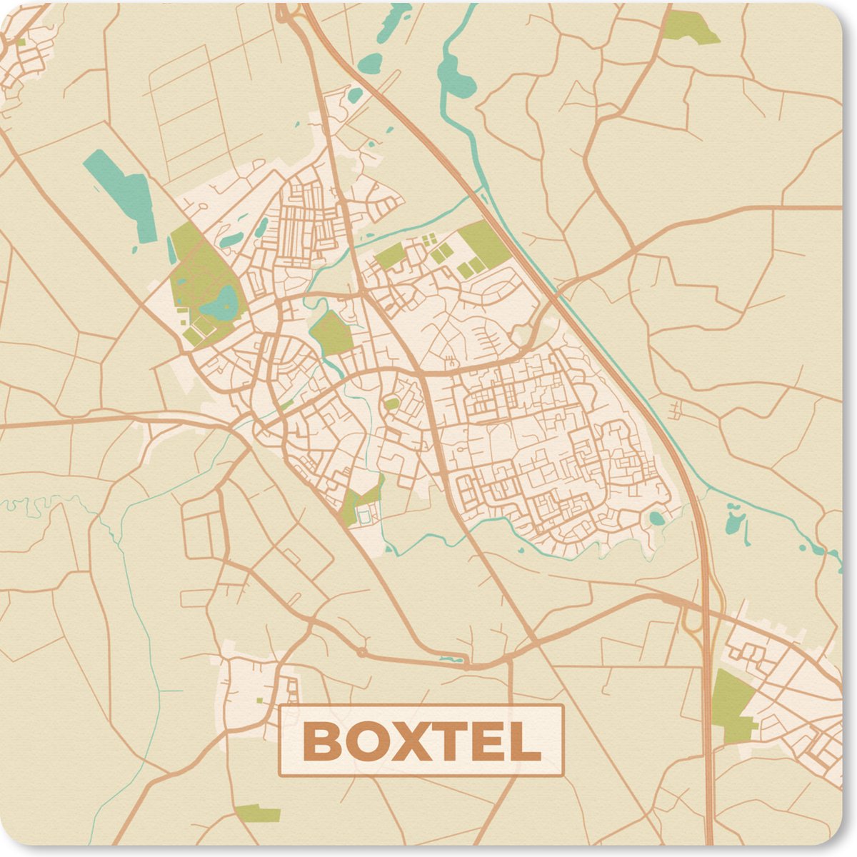 Muismat 30x30 cm - Mousepad Boxtel - Plattegrond - Kaart - Stadskaart - Muismatten - Stadskaart