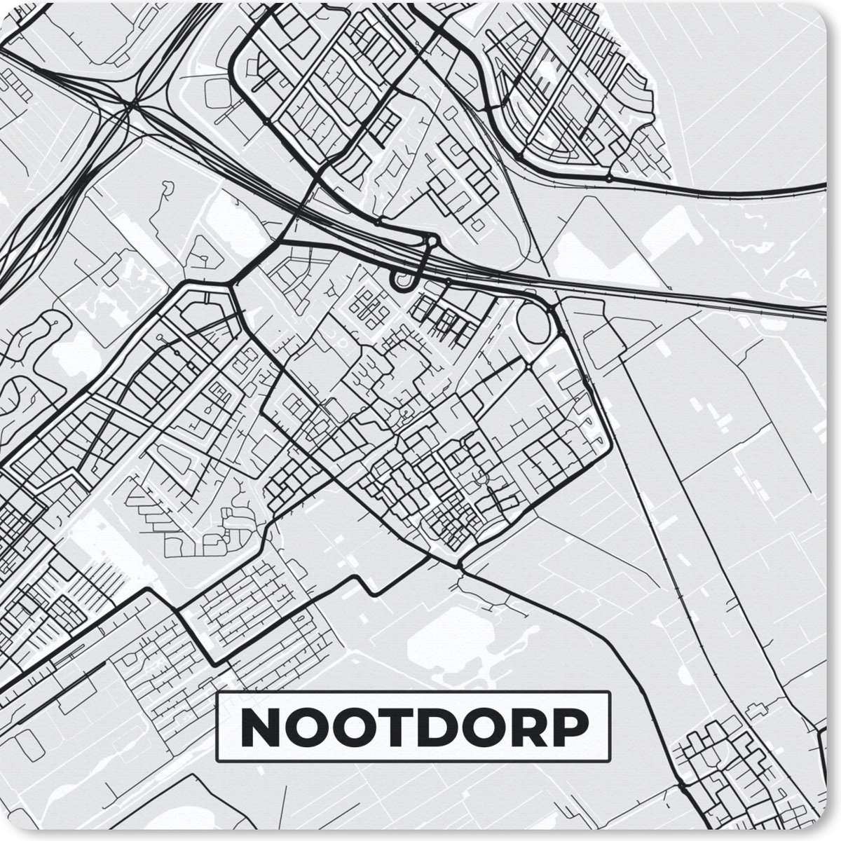 Muismat 30x30 cm - Mousepad Plattegrond - Kaart - Nootdorp - Stadskaart - Muismatten - Stadskaart