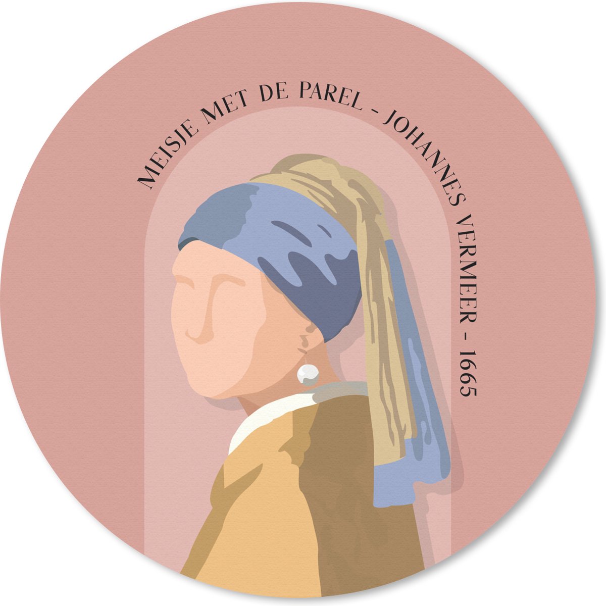Muismat rond 40x40 cm - Mousepad Pastel - Meisje met de parel - Roze - Oude meesters - Ronde muismatten
