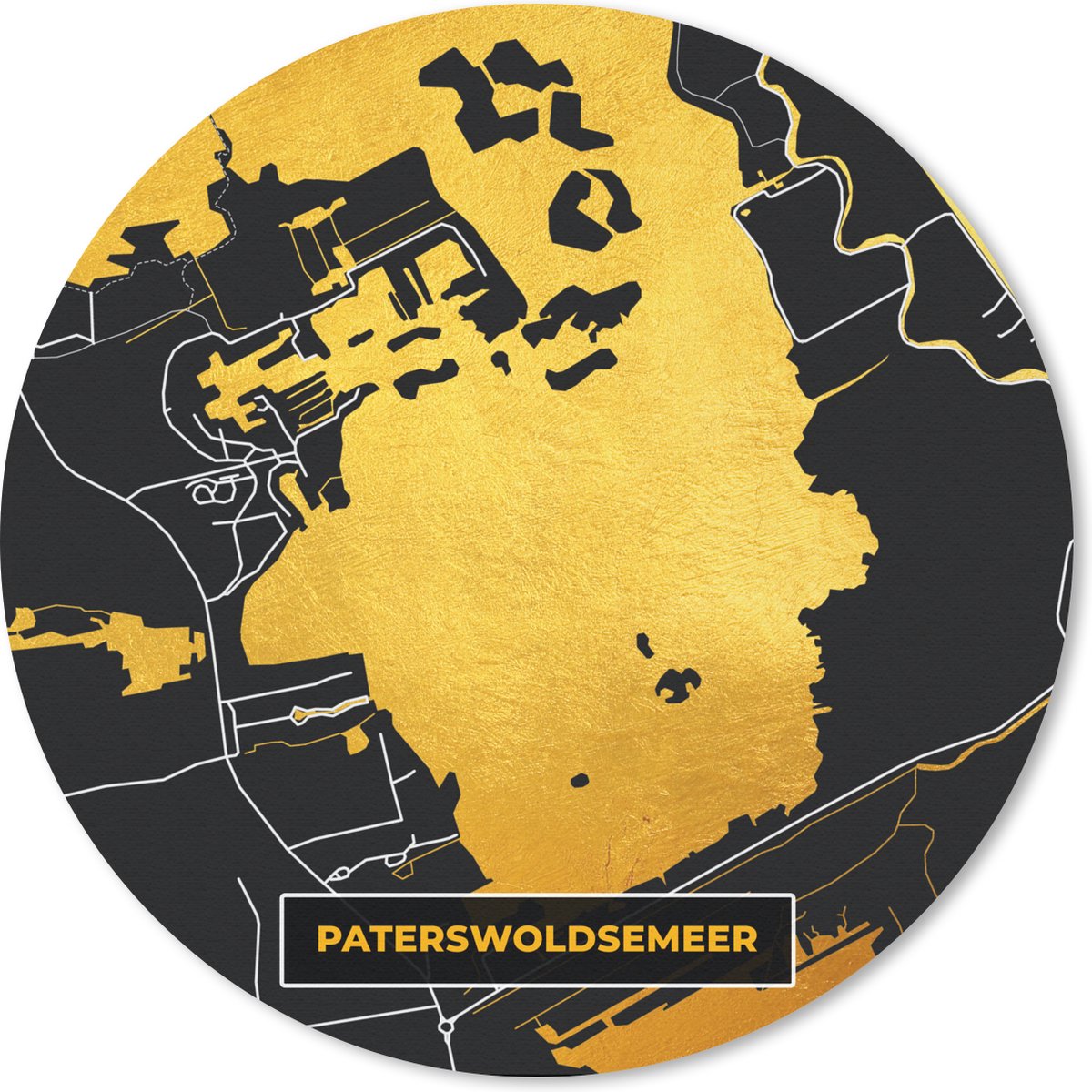 Muismat rond 50x50 cm - Mousepad Kaart - Paterswoldse Meer - Plattegrond - Stadskaart - Nederland - Ronde muismatten - Stadskaart