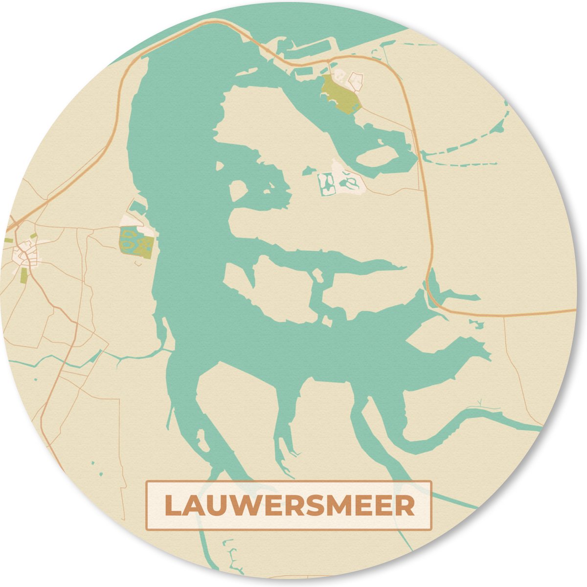 Muismat rond 50x50 cm - Mousepad Lauwersmeer - Groningen - Friesland - Plattegrond - Kaart - Stadskaart - Ronde muismatten - Stadskaart