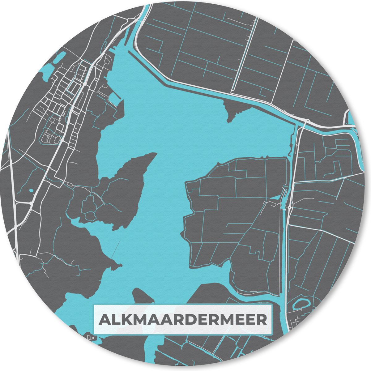 Muismat - Mousepad - Rond - Nederland - Alkmaardermeer - Water - Stadskaart - Plattegrond - Kaart - 30x30 cm - Ronde muismat