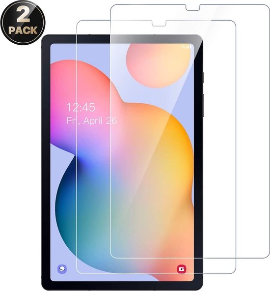 Twee screenprotectors voor een tablet, met "2 PACK" opdruk.