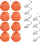 Ensemble de 8x lanternes de party sphériques orange de luxe 35 cm avec lumières de lanterne - Décorations de Fête /décoration