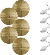 Setje van 5x stuks luxe gouden bolvormige party lampionnen 35 cm met lantaarnlampjes - Feest decoraties/versiering