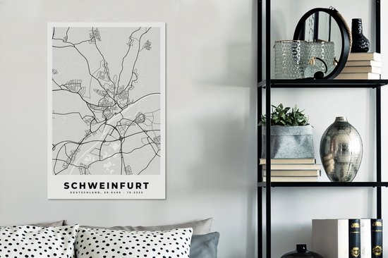 Canvas Schilderij Duitsland - Plattegrond - Kaart - Schweinfurt - Stadskaart - 40x60 cm - Wanddecoratie