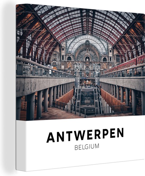 Canvas schilderij 50x50 cm - Wanddecoratie Antwerpen - België - Station - Muurdecoratie woonkamer - Slaapkamer decoratie - Kamer accessoires - Schilderijen op canvas
