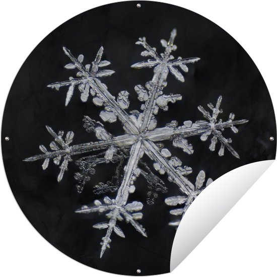 Tuincirkel Bevroren sneeuwvlok met reflectie in zwart-wit - 60x60 cm - Ronde Tuinposter - Buiten