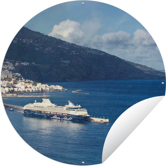Tuincirkel Cruiseschip - Pier - Berg - 60x60 cm - Ronde Tuinposter - Buiten