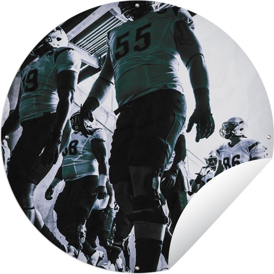 Tuincirkel American Football team loopt een stadion binnen - 90x90 cm - Ronde Tuinposter - Buiten