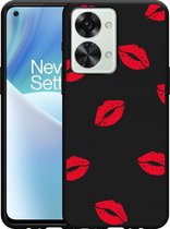 OnePlus Nord 2T Hoesje Zwart Red Kisses - Designed by Cazy
