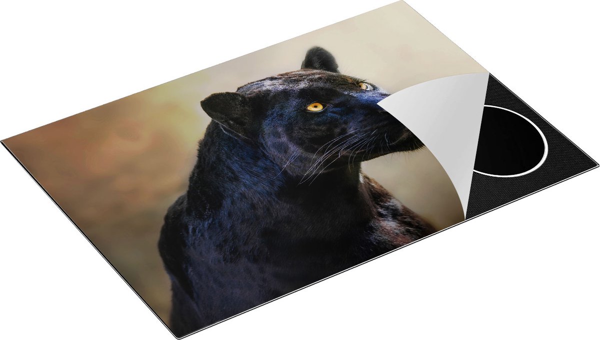 Chefcare Inductie Beschermer Zwarte Panter met Oranje Ogen - 76x51,5 cm - Afdekplaat Inductie - Kookplaat Beschermer - Inductie Mat