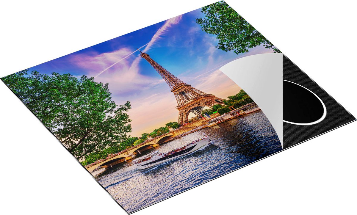 Chefcare Inductie Beschermer Eiffeltoren in Parijs aan het Water - Kleur - 59x51 cm - Afdekplaat Inductie - Kookplaat Beschermer - Inductie Mat