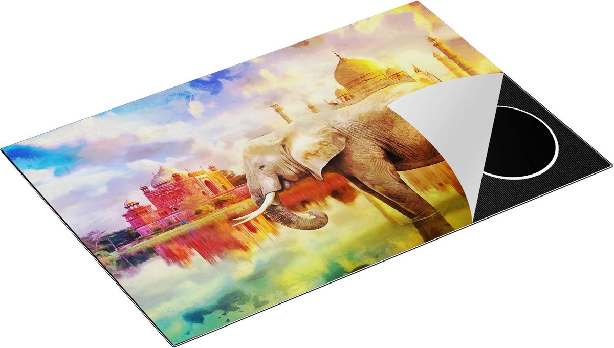 Chefcare Inductie Beschermer Getekende Olifant bij Taj Mahal - Abstract - 80,2x52,2 cm - Afdekplaat Inductie - Kookplaat Beschermer - Inductie Mat