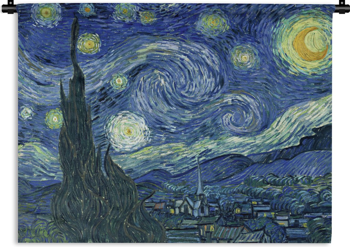 Tableau Nuit étoilée Van Gogh 60x90 Cm - Peinture à L'huile Main Sur Toile Prête à Accrocher