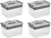 Sunware - Q-line opbergbox met inzet 22L - Set van 4 - Transparant/grijs