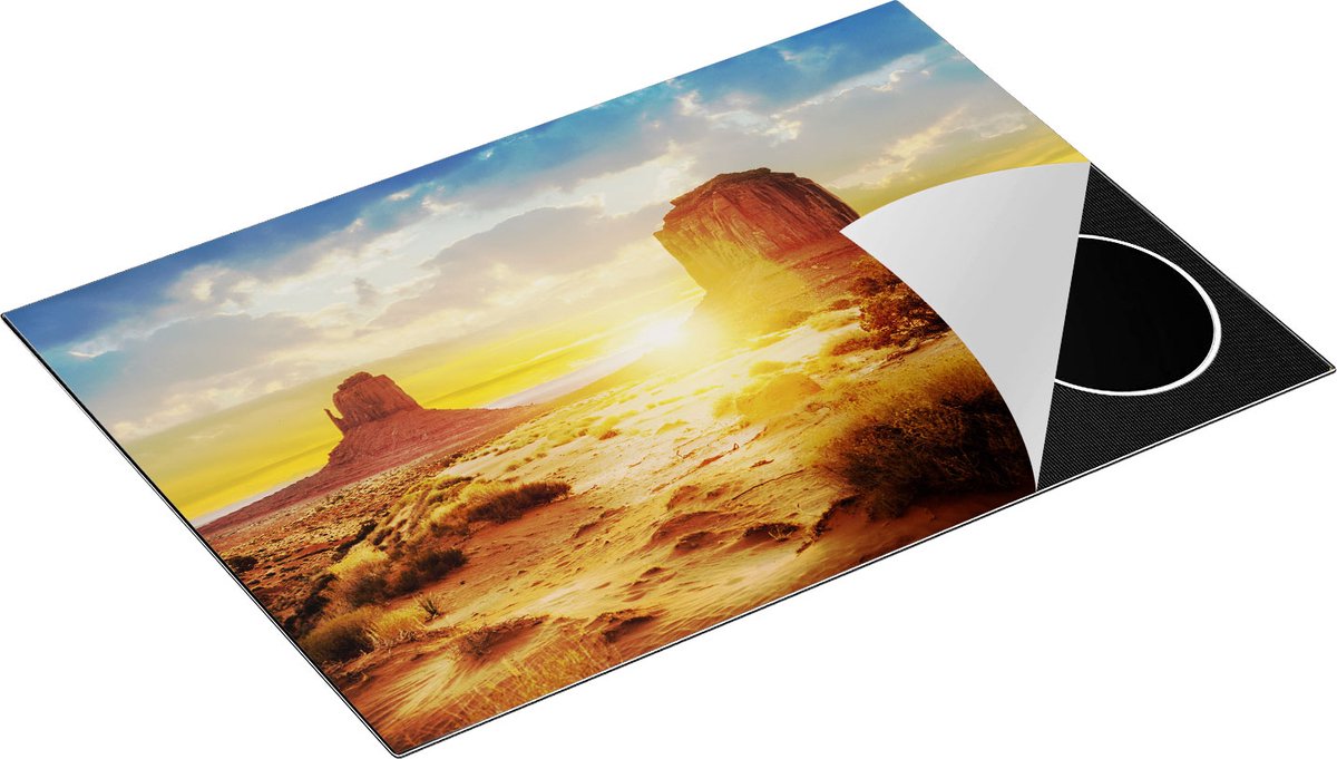 Chefcare Inductie Beschermer Zonsondergang in Woestijn Monument Valley - 77x51 cm - Afdekplaat Inductie - Kookplaat Beschermer - Inductie Mat